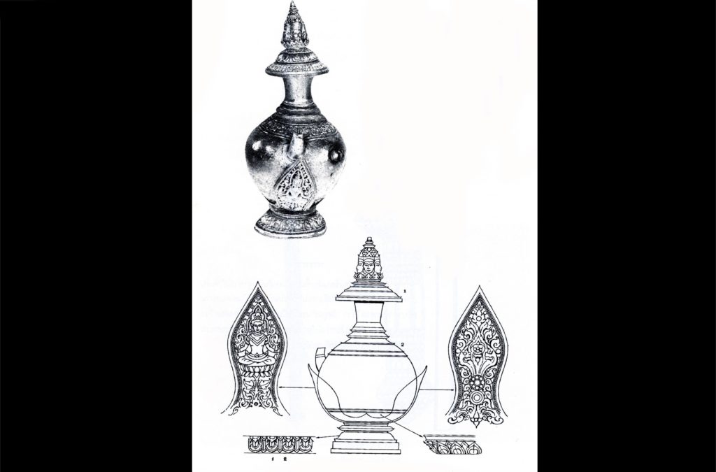 ภาพลายเส้น พระเต้า หรือสุวรรณภิงคาร ฝาทำเป็นพรหม 4 หน้า 