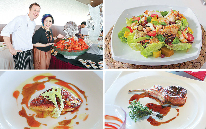 (ซ้ายบน) เชฟ อูว์โก กูเดอรีเย (ขวาบน) Super Hi-Fiber Salad (ขวาล่าง) ตับเป็ดทอด (ซ้ายล่าง) เนื้อซี่โครงแกะย่าง