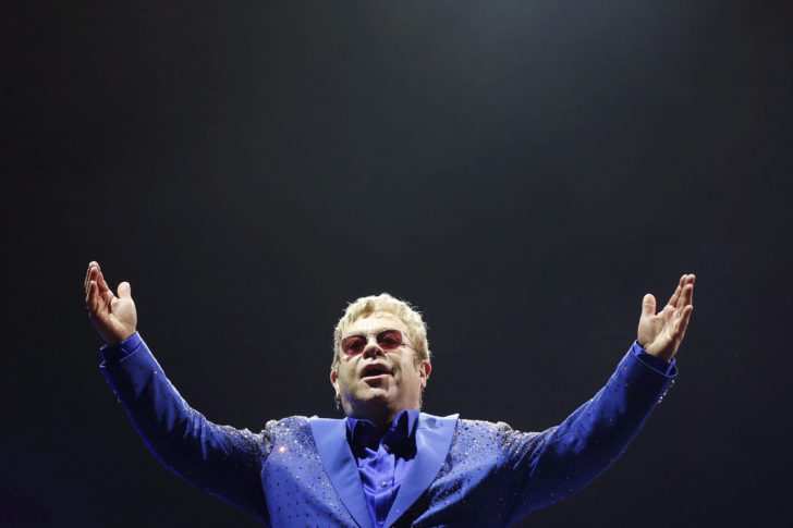 British singer Elton John performs at a concert on the