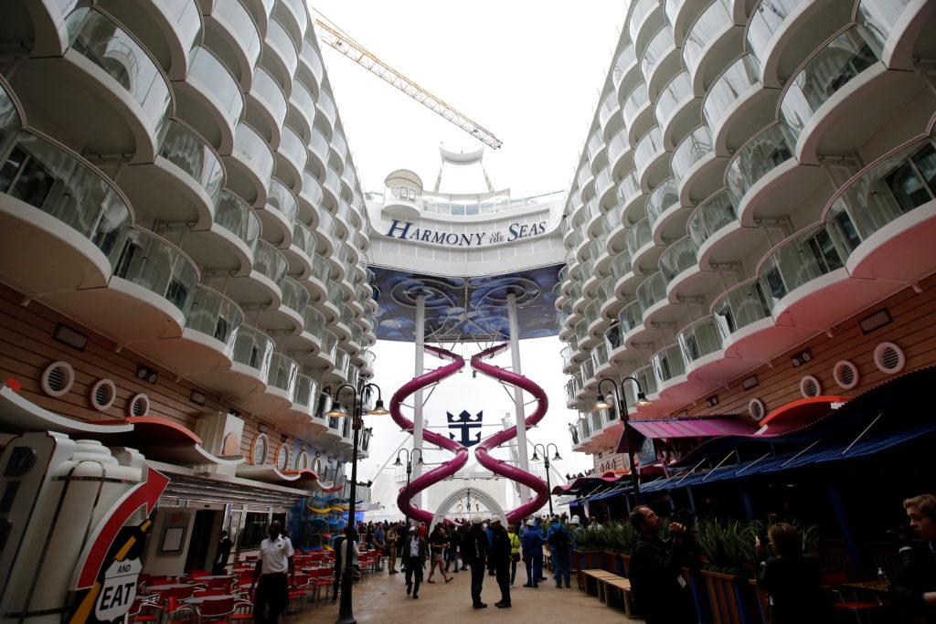 View of the Harmony of the Seas (Oasis 3) class ship at the STX Les Chantiers de l'Atlantique shipyard site in Saint-Nazaire