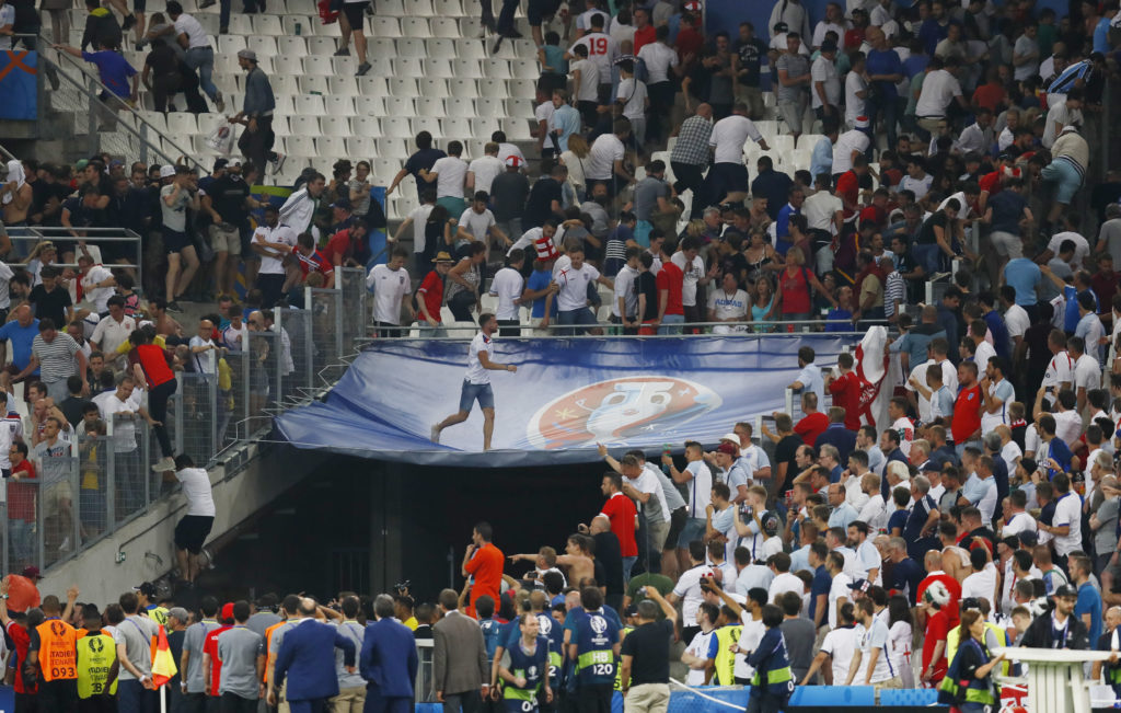 Football Soccer - England v Russia - EURO 2016 - Group B - Stade Vélodrome, Marseille, France - 11/6/16 England fans try to escape at full time REUTERS/Jason Cairnduff Livepic