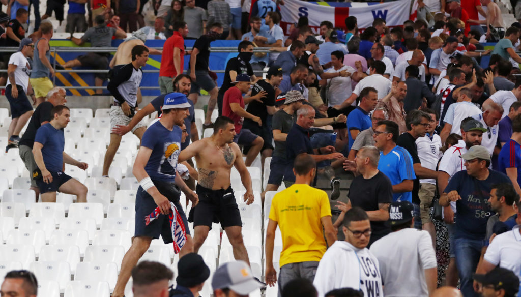 Football Soccer - England v Russia - EURO 2016 - Group B - Stade Vélodrome, Marseille, France - 11/6/16 Fans clash in the stadium after the game REUTERS/Kai Pfaffenbach Livepic