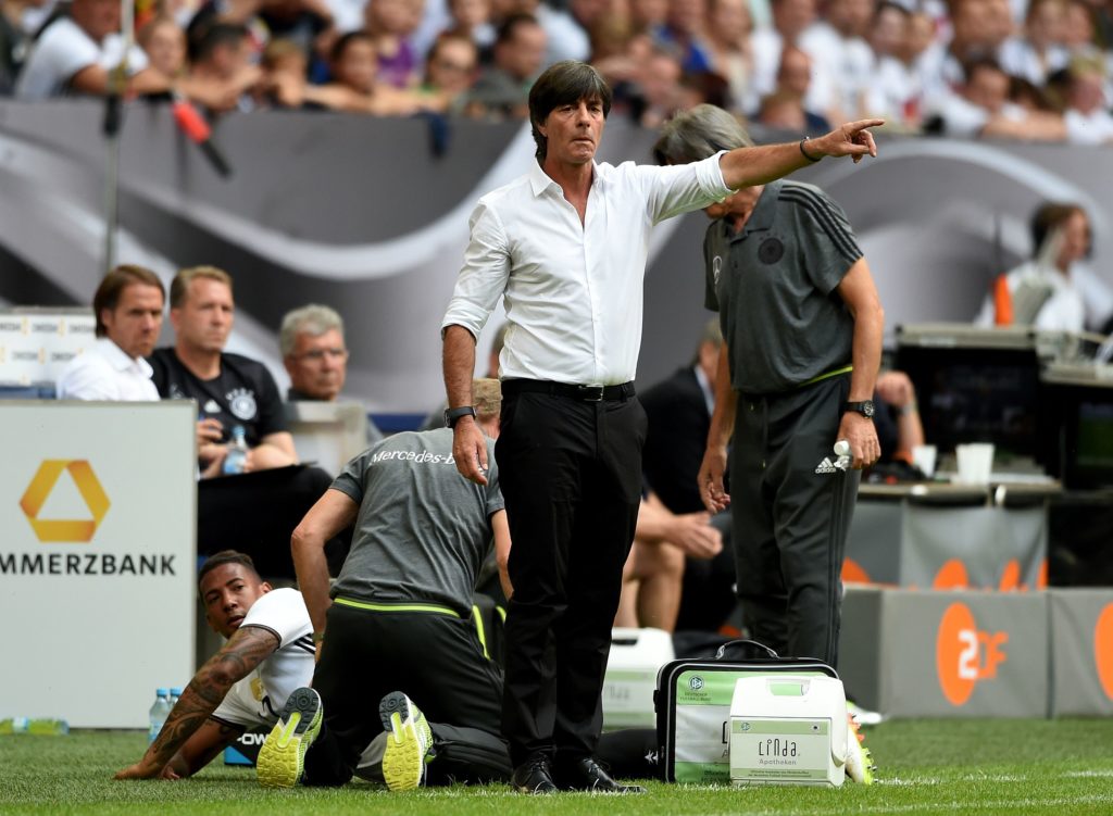 Germany's head coach Joachim Loew reacts during the UEFA EURO 2016 friendly football match Germany vs Hungary at the Veltins Arena in Gelsenkirchen, western Germany on June 4, 2016. / AFP PHOTO / PATRIK STOLLARZ
