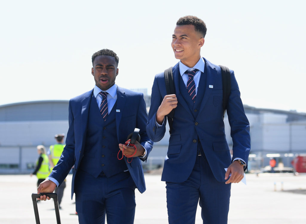 In this handout picture released by the Football Association (FA) England players Danny Rose (L) and Dele Alli (R) walk toward the plane to depart for France for the UEFA Euro 2016 European football championships at Luton Airport in Luton, north of London, on June 6, 2016. England's opening match at the European Championship is against Russia on June 11. / AFP PHOTO / FOOTBALL ASSOCIATION (FA) / Michael Regan / RESTRICTED TO EDITORIAL USE - MANDATORY CREDIT " AFP PHOTO / FA / MICHAEL REGAN " - NO MARKETING NO ADVERTISING CAMPAIGNS - DISTRIBUTED AS A SERVICE TO CLIENTS
