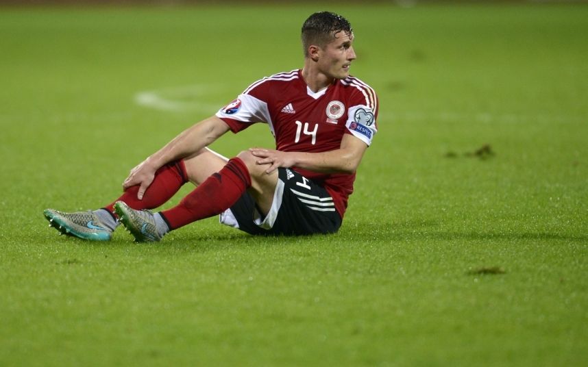 Albania's midfielder Taulant Xhaka looks