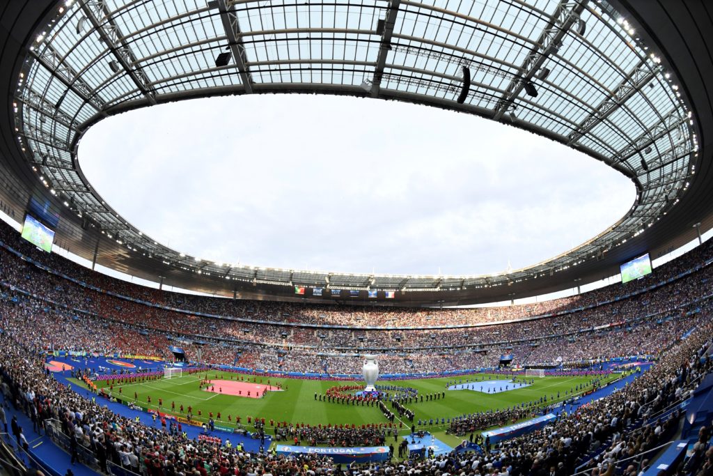 A general view shows the closing ceremony ahead the Euro 2016 final football match between Portugal and France at the Stade de France in Saint-Denis, north of Paris, on July 10, 2016. / AFP PHOTO / MIGUEL MEDINA