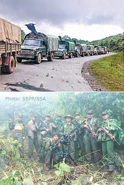 (บน) การเคลื่อนกำลังไปยังเขตรัฐฉานทางตอนเหนือ ที่มา http://english.panglong.org/2016/09/05/ssppssa-worried-govt-troop-reinforcement-will-exacerbate-conflict/military-army/ (ล่าง) กองกำลังกลุ่มชาติพันธุ์ในเขตรัฐฉานทางตอนเหนือ ที่มา http://english.panglong.org/2016/08/29/burma-army-attacks-ssppssa-ahead-of-panglong-conference/