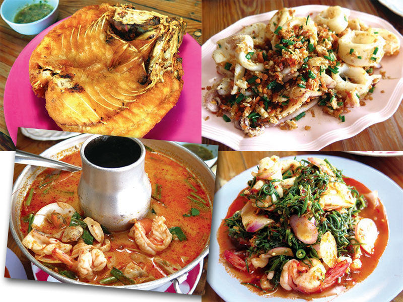 ปลากะพงฉ่าน้ำปลา, หมึกผัดไข่เค็ม ต้มยำรวมมิตรน้ำข้น, ยำชะคราม