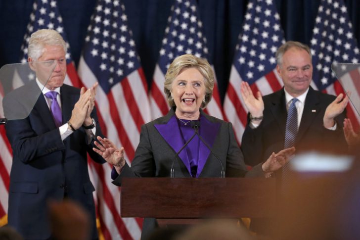 Hillary Clinton addresses her staff and supporters about the results of the U.S. election at a hotel in New York