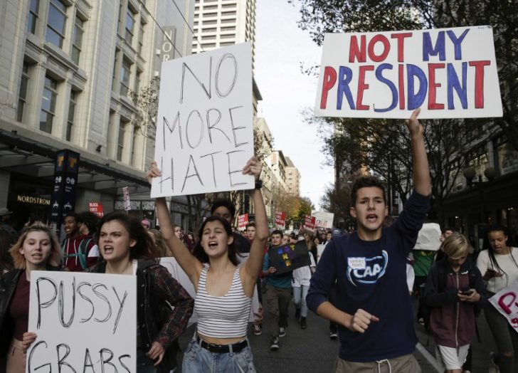 Students protest against US President-elect Donald Trump