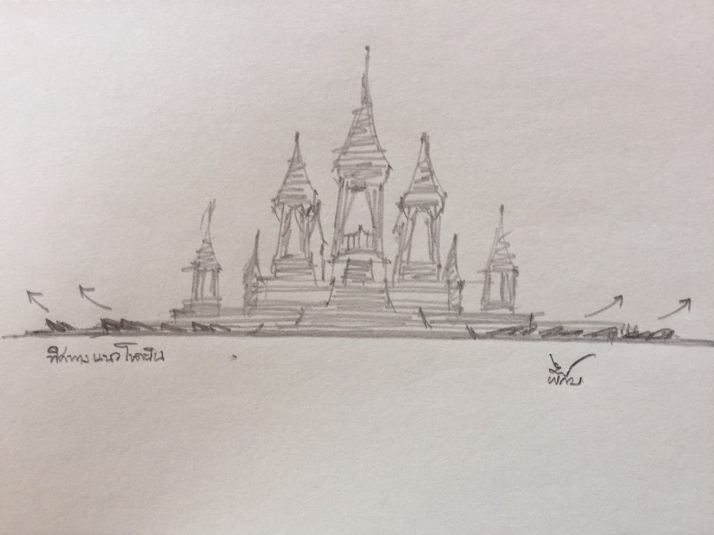 ลายเส้นโขดหินเสริมให้พระเมรุมาศดูเบา ลอยสู่เบื้องบนสวรรค์