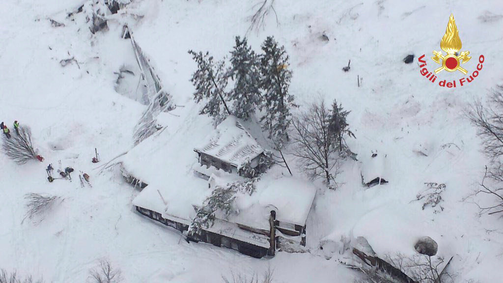 An aerial view shows Hotel Rigopiano in Farindola, central Italy, hit by an avalanche