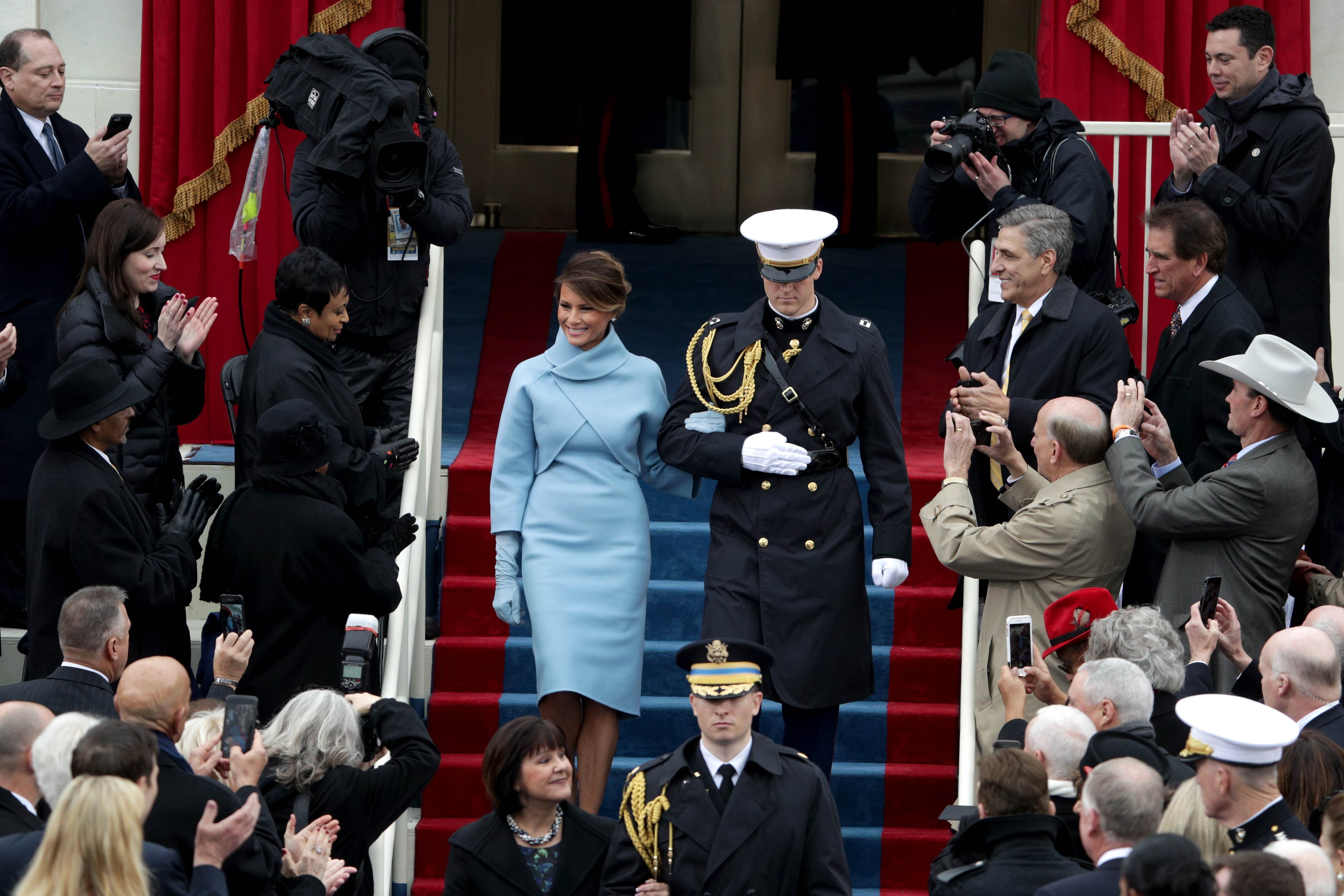 WASHINGTON, DC - JANUARY 20: Melania Trump arrives on the West Front of the U.S. Capitol on January 20, 2017 in Washington, DC. In today's inauguration ceremony Donald J. Trump becomes the 45th president of the United States.   Alex Wong/Getty Images/AFP == FOR NEWSPAPERS, INTERNET, TELCOS & TELEVISION USE ONLY ==