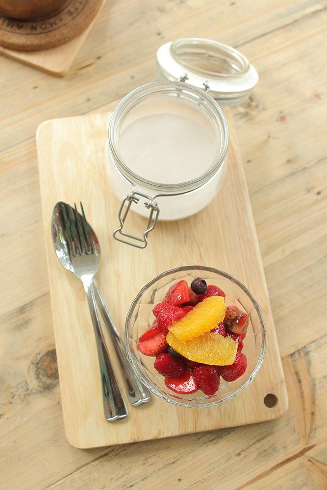 Smoked Lavender smoked Panna Cotta with homemade mixed berries