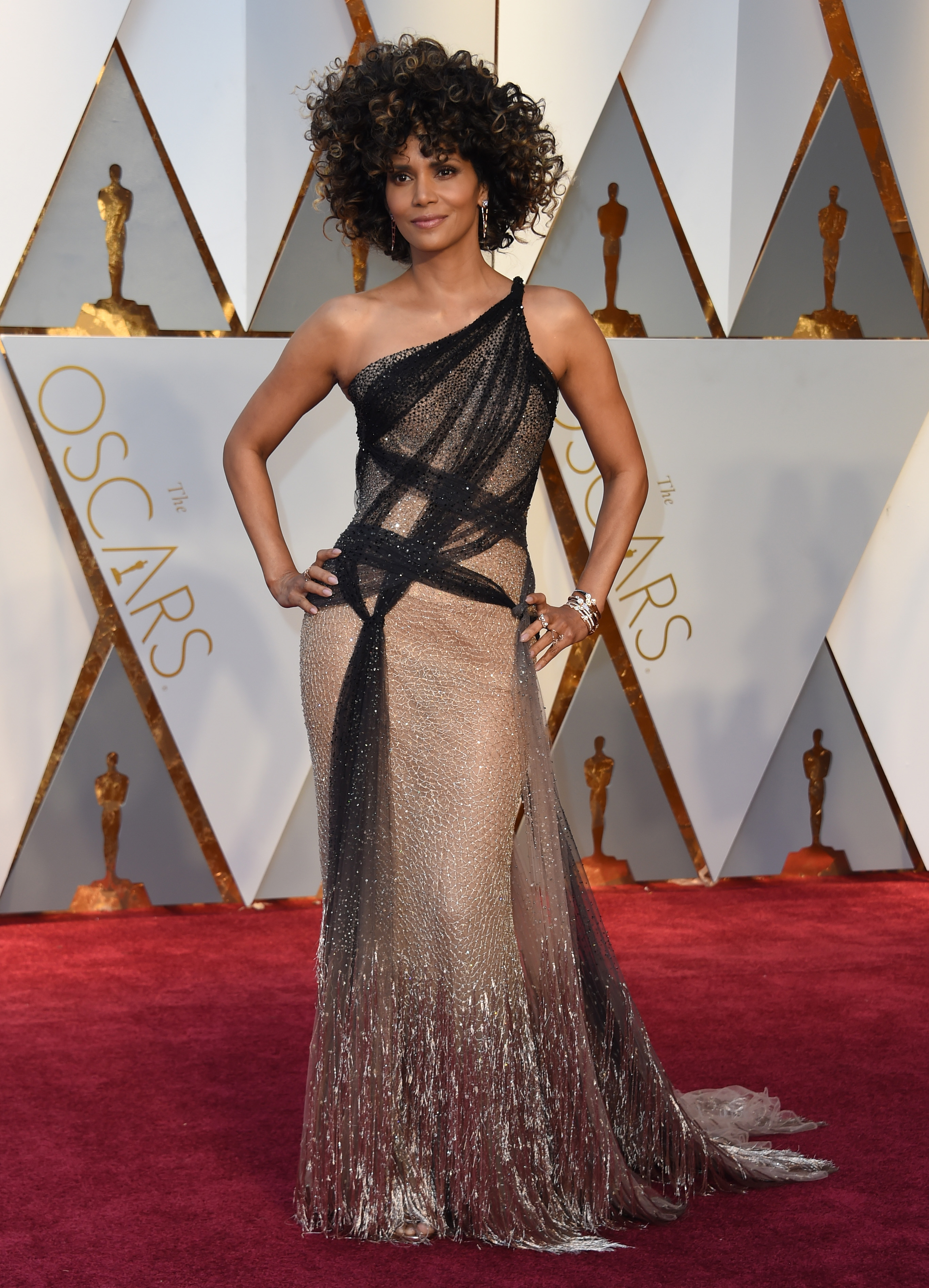 Halle Berry arrives on the red carpet for the 89th Oscars on February 26, 2017 in Hollywood, California.  / AFP PHOTO / VALERIE MACON