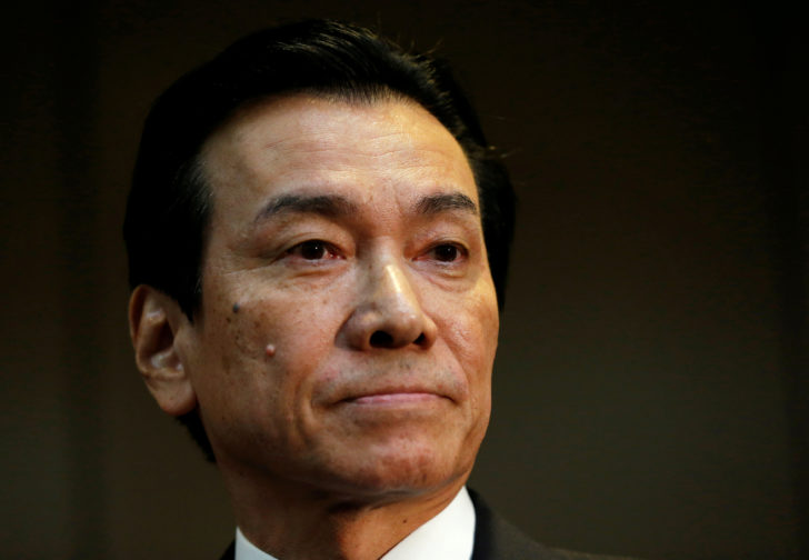 Toshiba Corp incoming chairman Shigenori Shiga attends a news conference at the company headquarters in Tokyo, Japan