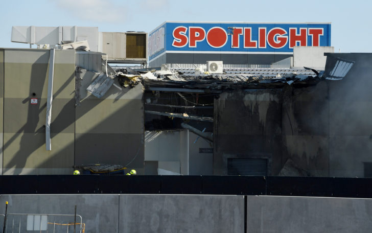 The scene where a light plane crashed into the back of a building at Essendon airport in Melbourne, Australia