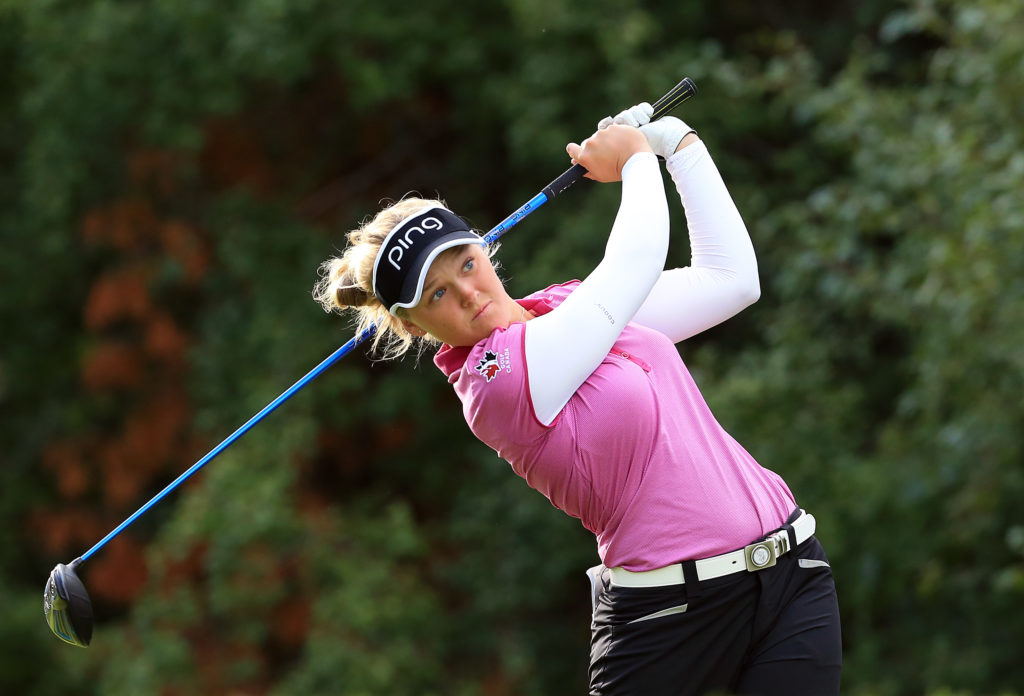 CAMBRIDGE, ON - SEPTEMBER 01: Brooke Henderson of Canada takes her tee shot on the 18th hole during the first round of the Manulife LPGA Classic at Whistle Bear Golf Club on September 1, 2016 in Cambridge, Canada. (Photo by Vaughn Ridley/Getty Images)