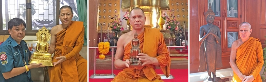 ปางสมาธิ ประจำวันพฤหัสบดี วัดเทพศิรินทราวาสราชวรวิหาร กรุงเทพฯ, ปางปาลิไลยก์ ประจำวันพุธ (กลางคืน) พระองค์จำลองจากวัดใหม่ทองเสน กรุงเทพฯ, ปางรำพึง ประจำวันศุกร์ จากวัดบวรนิเวศวิหารราชวร วิหาร กรุงเทพฯ
