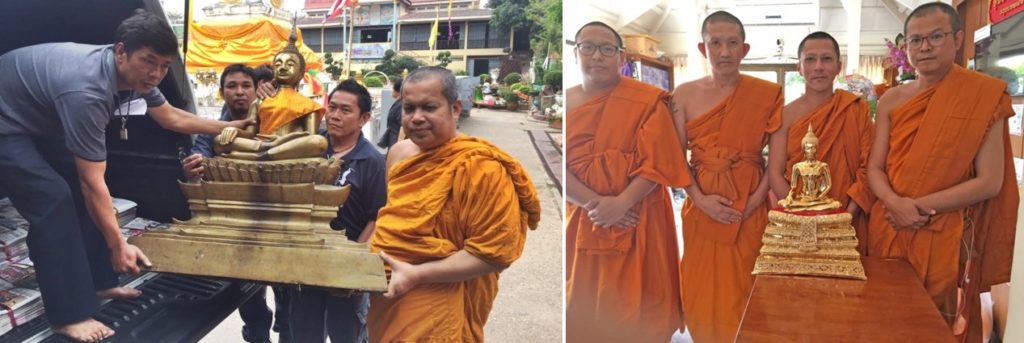 (ซ้าย)หลวงพ่อพระใสองค์จำลอง จากวัดโพธิ์ชัย พระอารามหลวง อ.เมือง จ.หนองคาย (ขวา)ปางสมาธิเพชร หรือปางมารวิชัย วัดประยูรวงศาวาส 