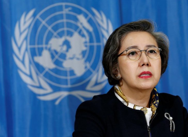 Special Rapporteur on the situation of human rights in Myanmar Lee addresses a news conference at the UN in Geneva