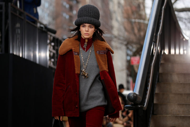 Model Kendall Jenner presents a creation from the Marc Jacobs Fall/Winter 2017 collection during New York Fashion Week in the Manhattan borough of New York