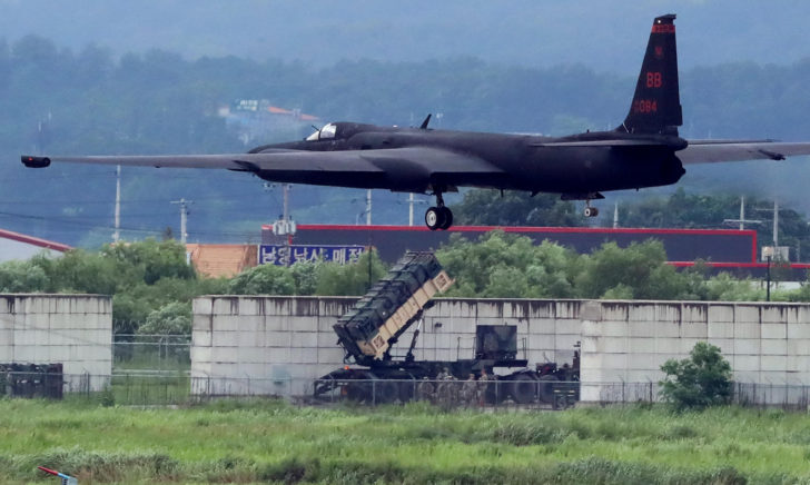 A U.S. Air Force U-2 Dragon Lady takes part in a drill at Osan Air Base in Pyeongtaek