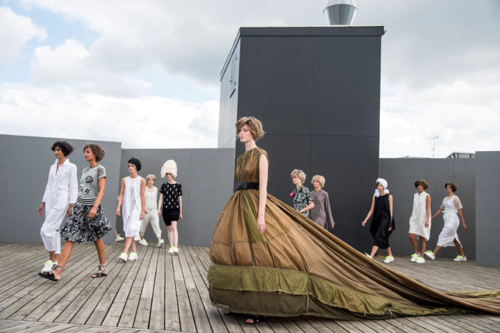 Models present creations by Danish designer Bitte Kai Rand during Copenhagen Fashion Week 2017 in Copenhagen