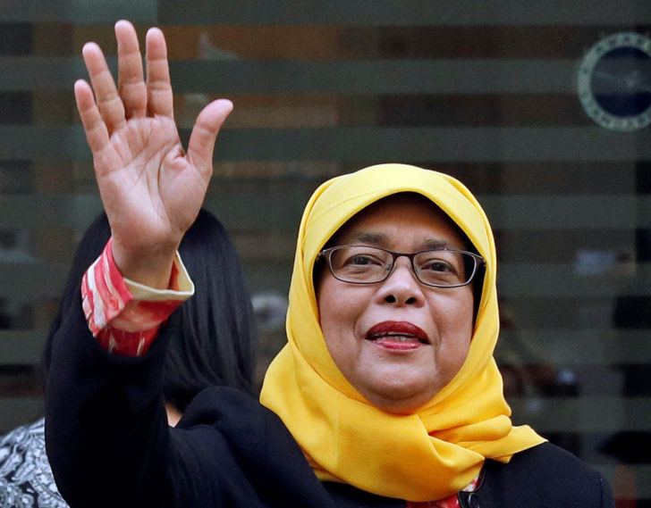 Former speaker of Singapore's parliament, Halimah Yacob, arrives at the Elections Department in Singapore