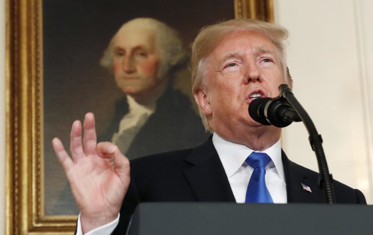 U.S. President Trump speaks about Iran and the Iran nuclear deal at the White House in Washington