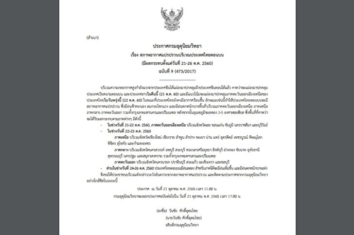 ประกาศเตือนฉบับที่9 อากาศแปรปรวน