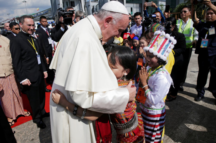 Pope Francis arrives at Yangon International Airport