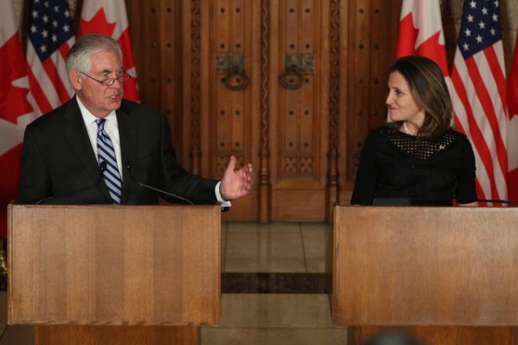 Talks between Canadian Foreign Affair Minister Freeland and US Secretary of State Tillerson on North Korea