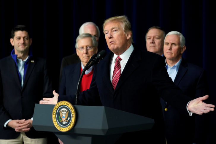 President Donald Trump speaks to the media after the Congressional Republican Leadership retreat