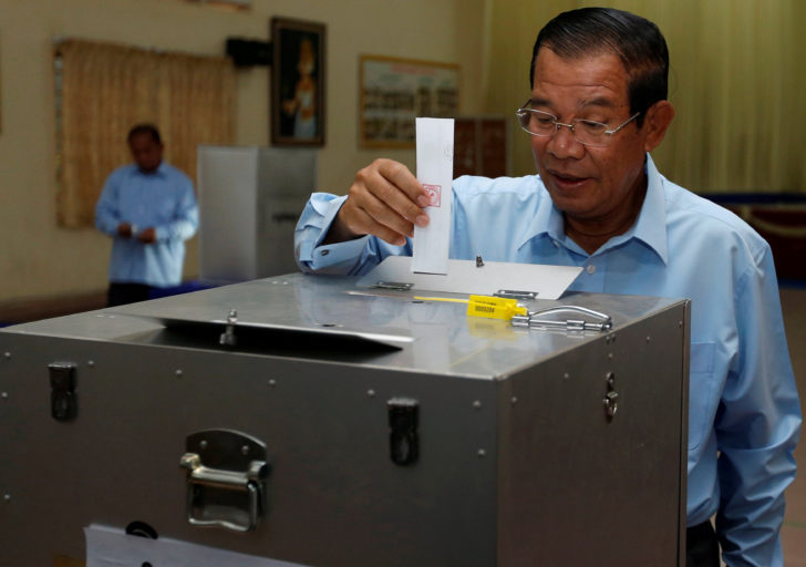 Cambodia's Prime Minister Hun Sen takes part in Senate election in Takhmao