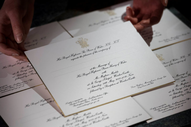 Invitations for Britain's Prince Harry and Meghan Markle's wedding in Windsor Castle in May, are seen after they have been printed at the workshop of Barnard and Westwood in London