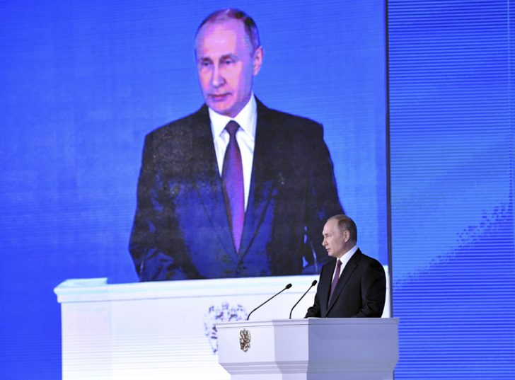 Russian President Putin delivers his annual state of the nation address to the Federal Assembly in Moscow
