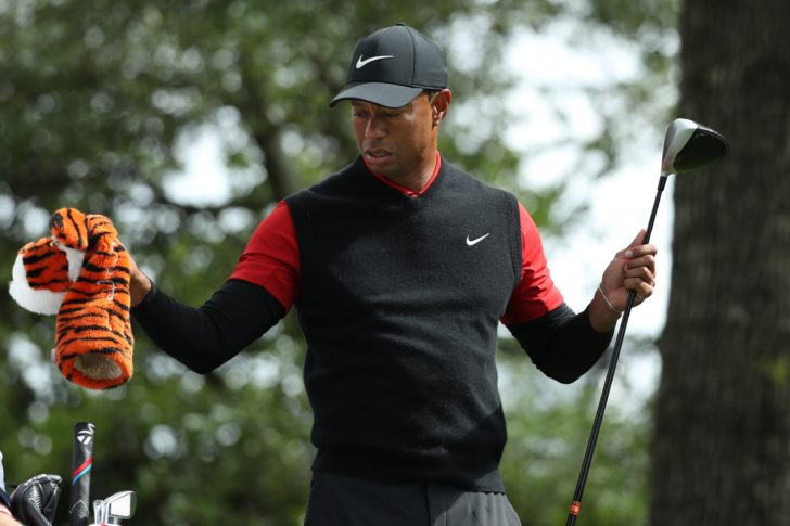 Tiger Woods of the U.S pulls his driver out on the second tee during final round play of the 2018 Masters golf tournament in Augusta