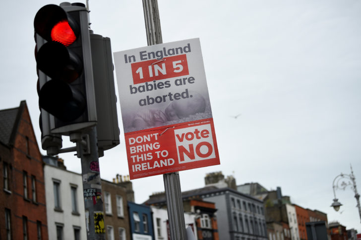 An anti-abortion poster is seen in Dublin