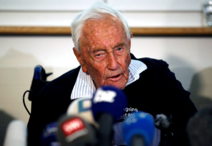 David Goodall holds a news a conference a day before he intends to take his own life in assisted suicide, in Basel