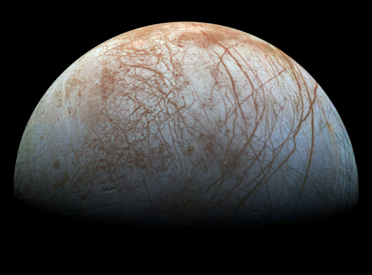 Handout photo of a view of Jupiter's moon Europa, created from images taken by NASA's Galileo spacecraft in the late 1990's