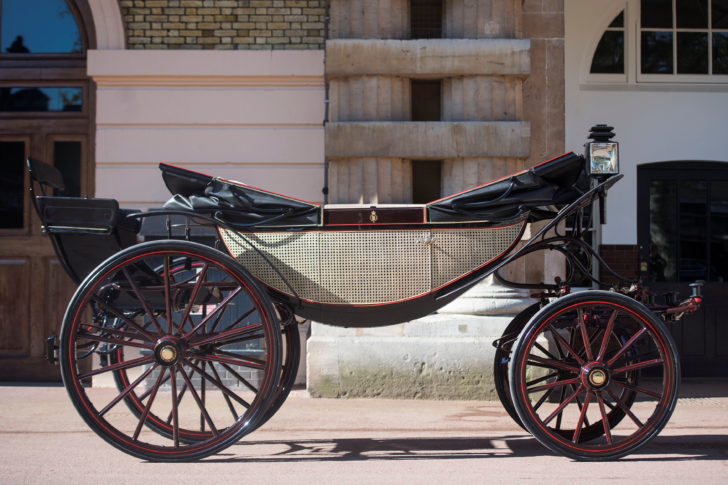 The Ascot Landau, which will be used in the case of dry weather for the wedding of Prince Harry and Meghan Markle, at the Royal Mews at Buckingham Palace, London