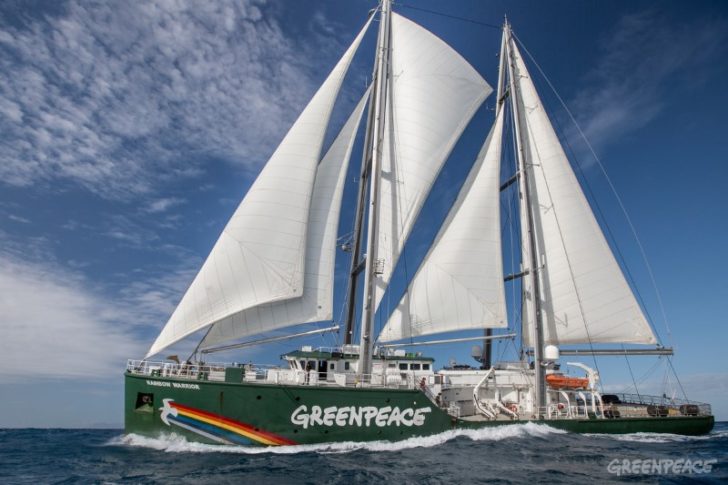 The Rainbow Warrior on the Great Barrier Reef.