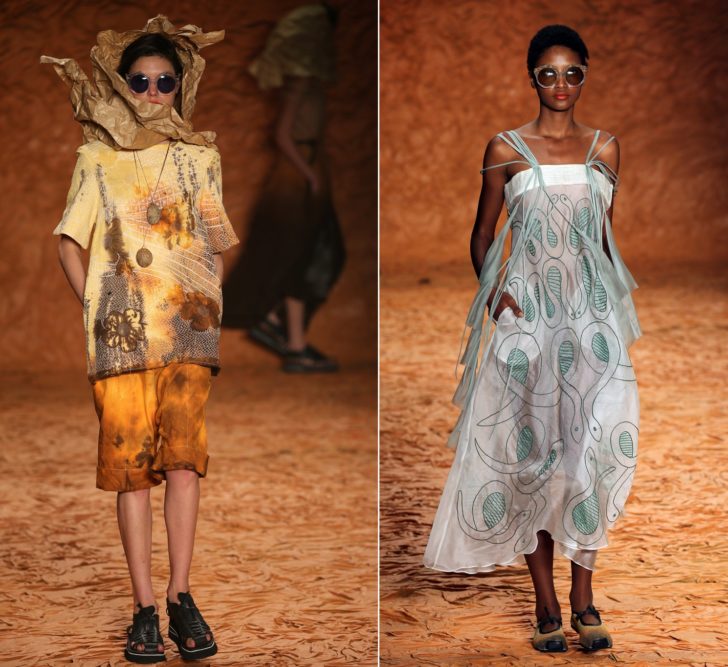 A model presents a creation from the Ronaldo Fraga collection during the Sao Paulo Fashion Week