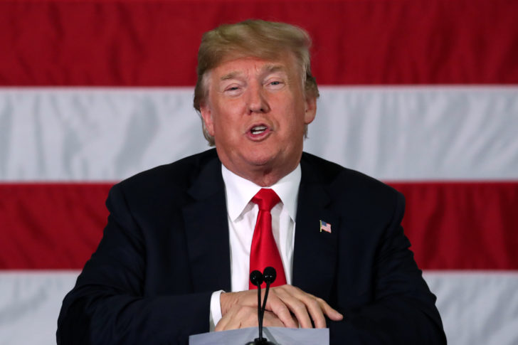 U.S. President Trump participates in a roundtable discussion about trade in Duluth, Minnesota