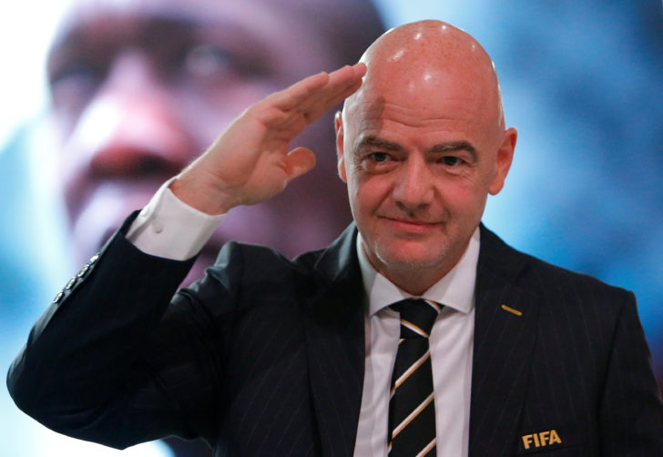 FIFA President Gianni Infantino greets participants during the 68th FIFA Congress in Moscow