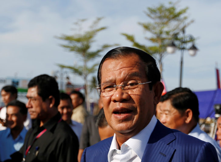 Cambodia's Prime Minister Hun Sen attends an inauguration of a new boat terminal in Phnom Penh