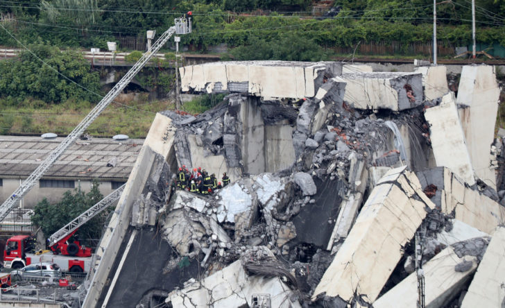 The collapsed Morandi Bridge is seen in the Italian port city of Genoa