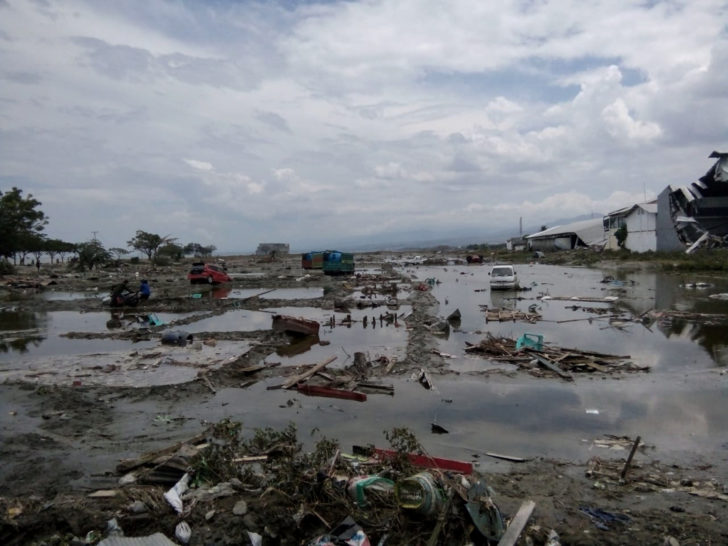 The ruins of cars as seen after tsunami hit in Palu