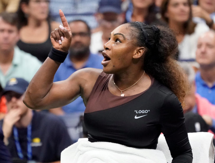 FILE PHOTO: Serena Williams of the USA argues with chair umpire in New York